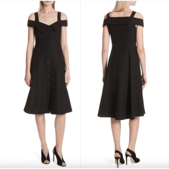 A.L.C. Hudson Size 8 Cold Shoulder Linen Blend Midi Black Dress - Picture 2 of 2